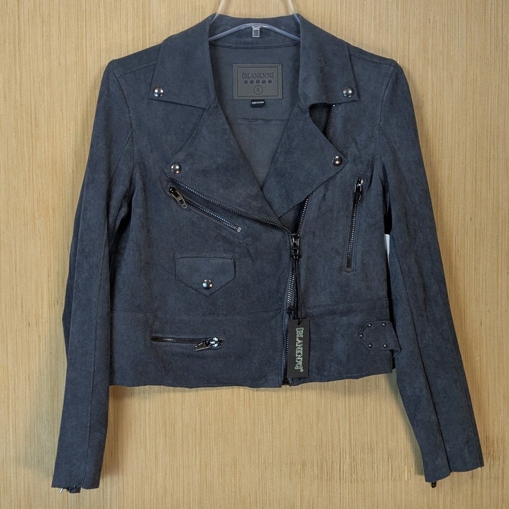 BlankNYC Anthropologie Grey Faux Suede Moto Jacket Womens Small Streetwear‎ NWT